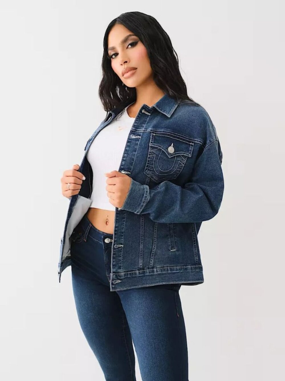NEW True Religion Women's XL Printed Oversized Denim Jacket NWT $179 - Picture 2 of 3